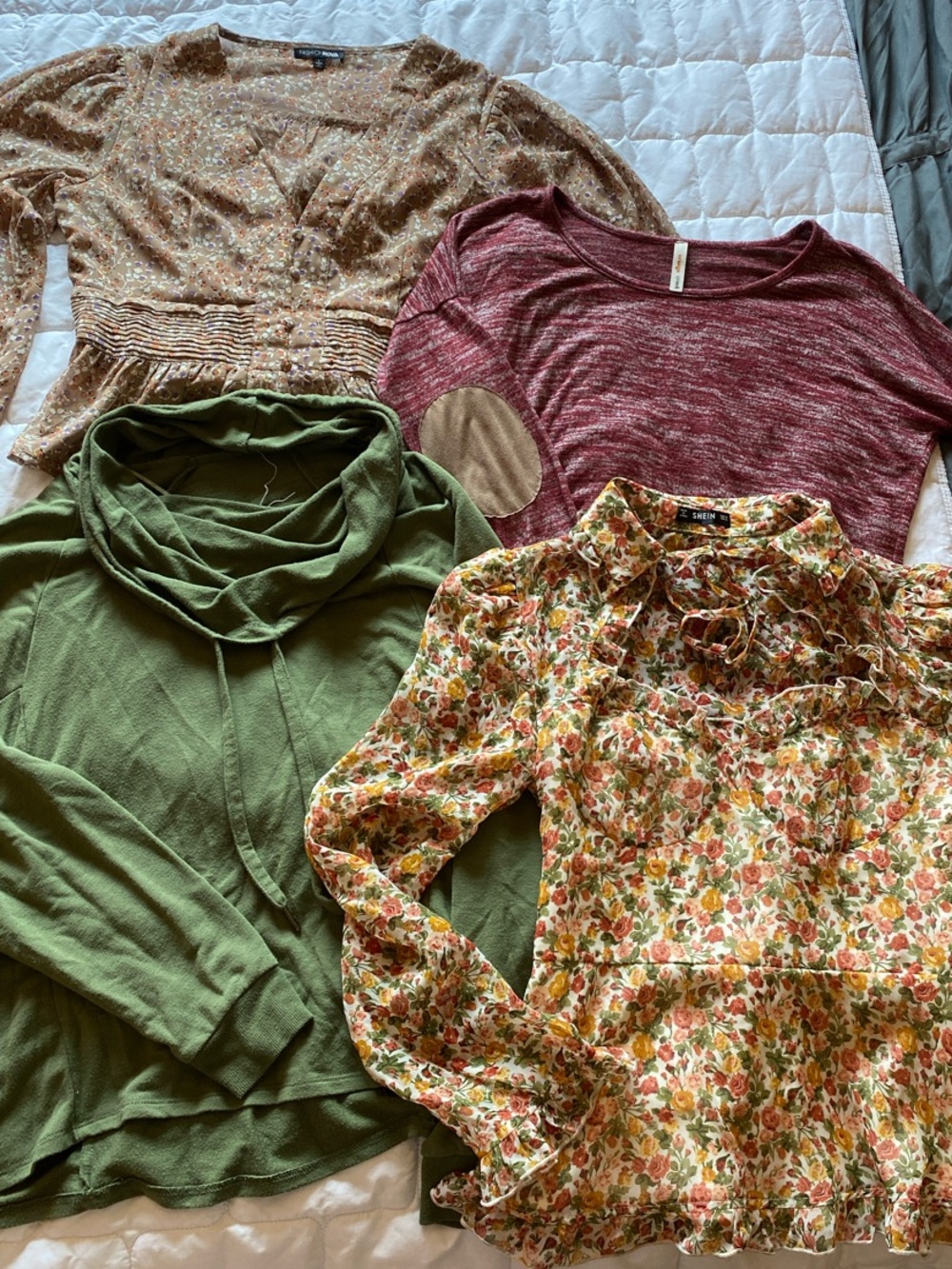 Mixed Women's Fall Tops Pack - Olive Green, Burgundy, Floral, Tan, Gold